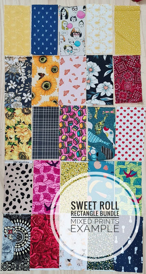 Sweet Rolls - MIXED PRINTS 20cm x 10cm (8" x 4")* Rectangles x 25 pieces - Fabric Remnant Pack