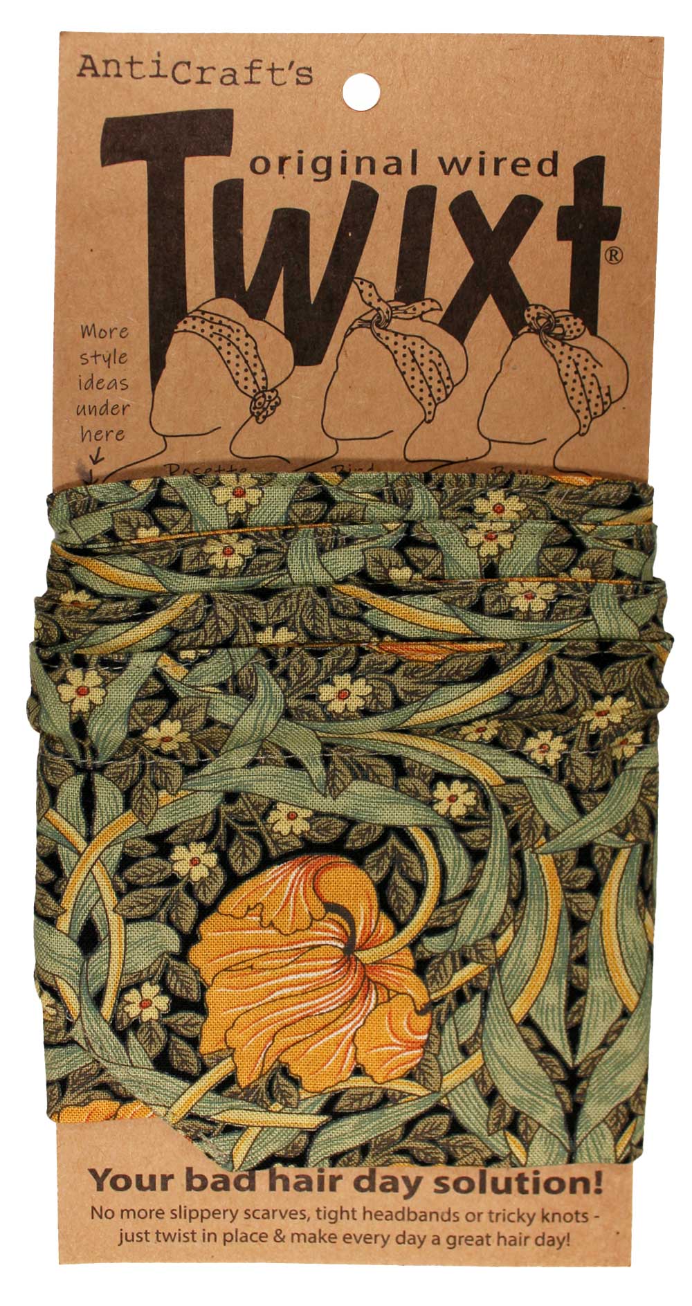 Honeysuckle Earth Tones (on black) by William Morris - Twixt / Wired Head Wrap