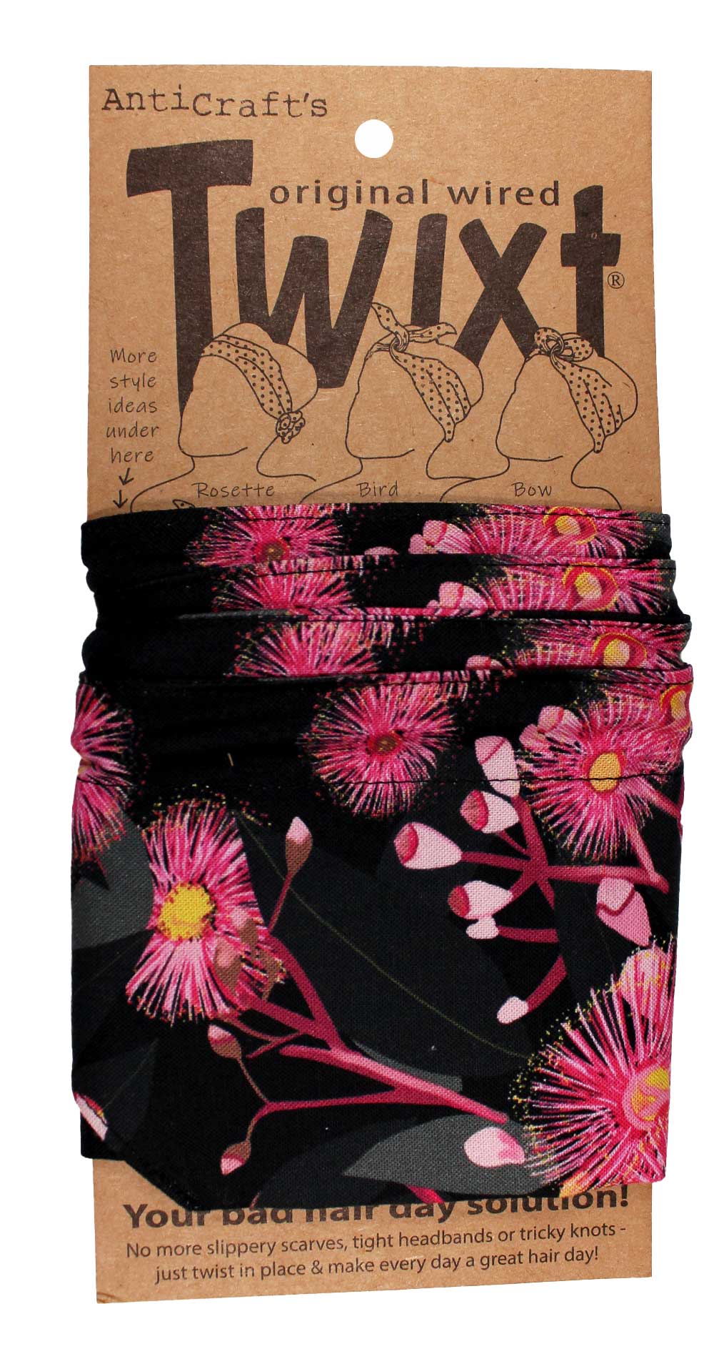 Native Gum Blossom on Black  - Twixt / Wired Head Wrap