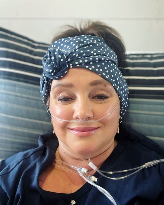 This beautiful woman spent an extended period in hospital during treatment and would regularly send us photos of how she had styled herself.