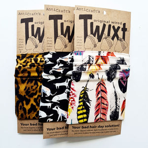 AntiCraft Twixt do rag collection featuring animals, both exotic and pets, in a range of easy to wear wire head wraps. Wired headwear is your bad hair day fix in a hurry!