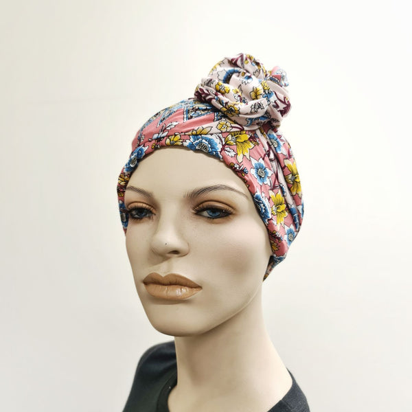 Boho Pink Reversible ReMixt / Wired Turban / Full Head Covering