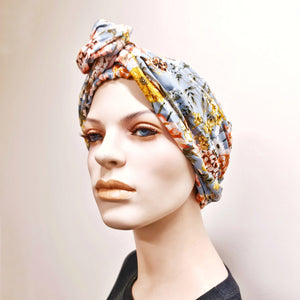 Cottage Garden Floral on Blue Grey - ReMixt / Wired Turban / Full Head Covering