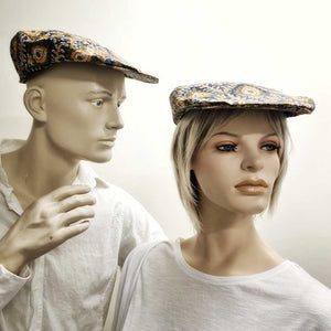 Block Print in Navy & Mustard - Unisex Flat Cap / Hat