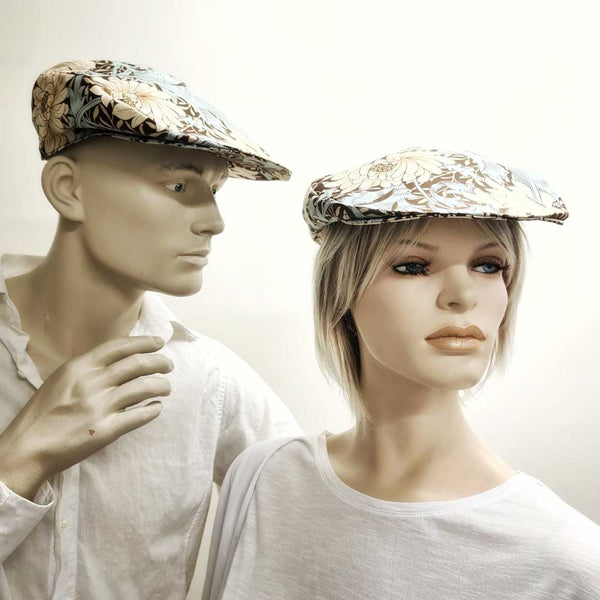 William Morris Floral Aqua Brown Unisex Flat Cap Hat AntiCraft Not a shop a front for the Great Hair Revolution