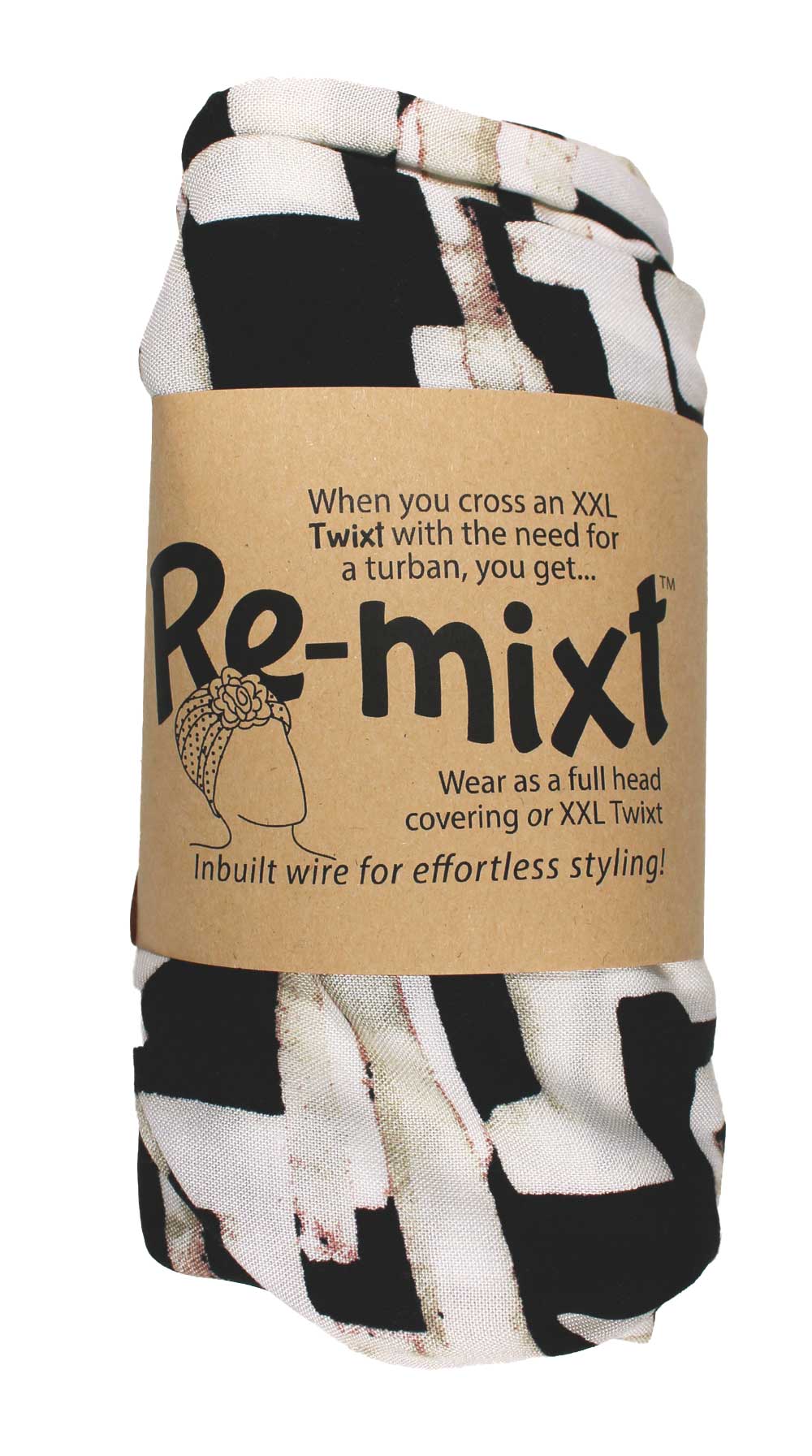 Black & White Abstract - ReMixt / Wired Turban / Full Head Covering