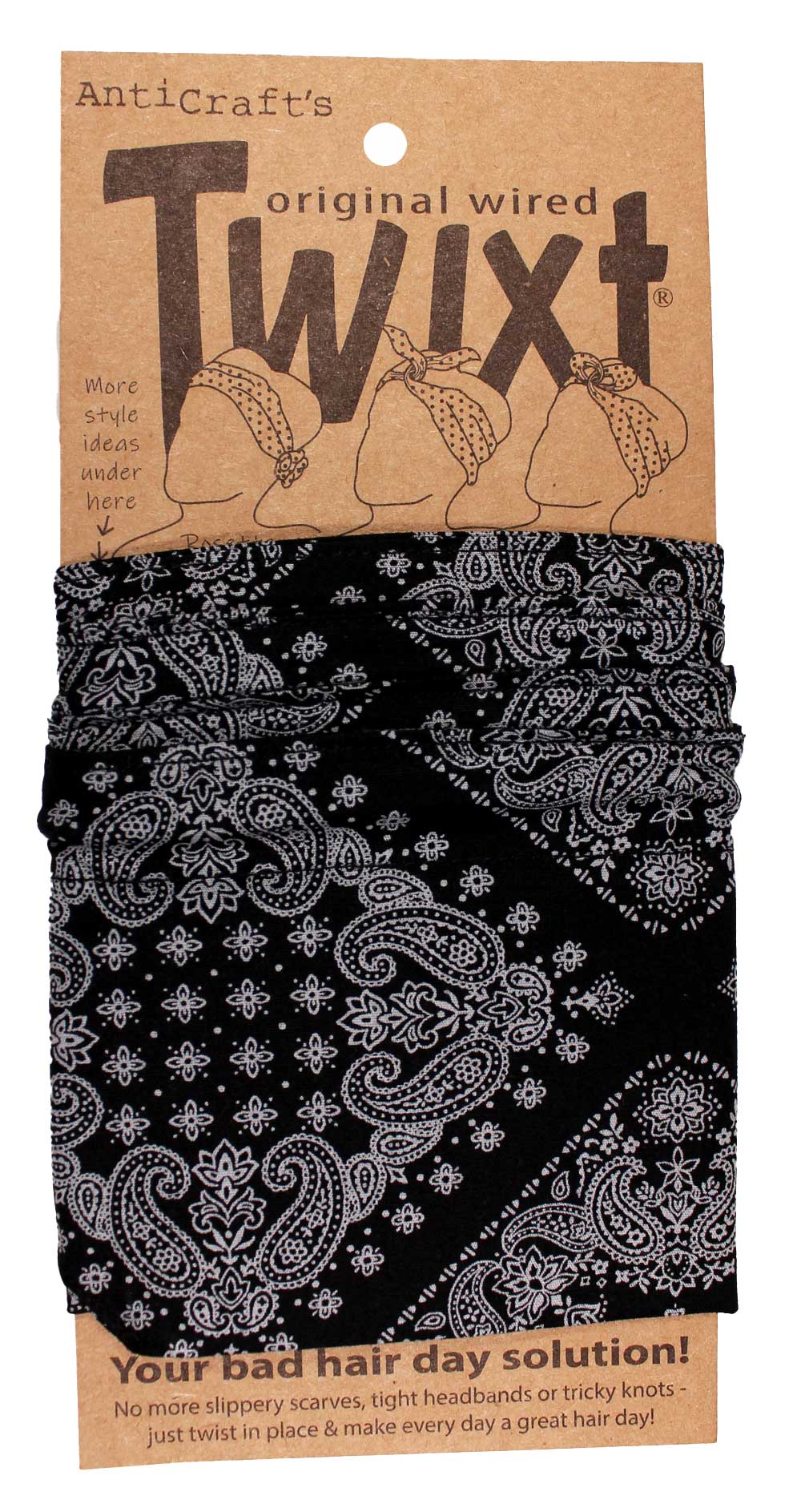 Bandana Print on Black - Twixt / Wired Head Wrap