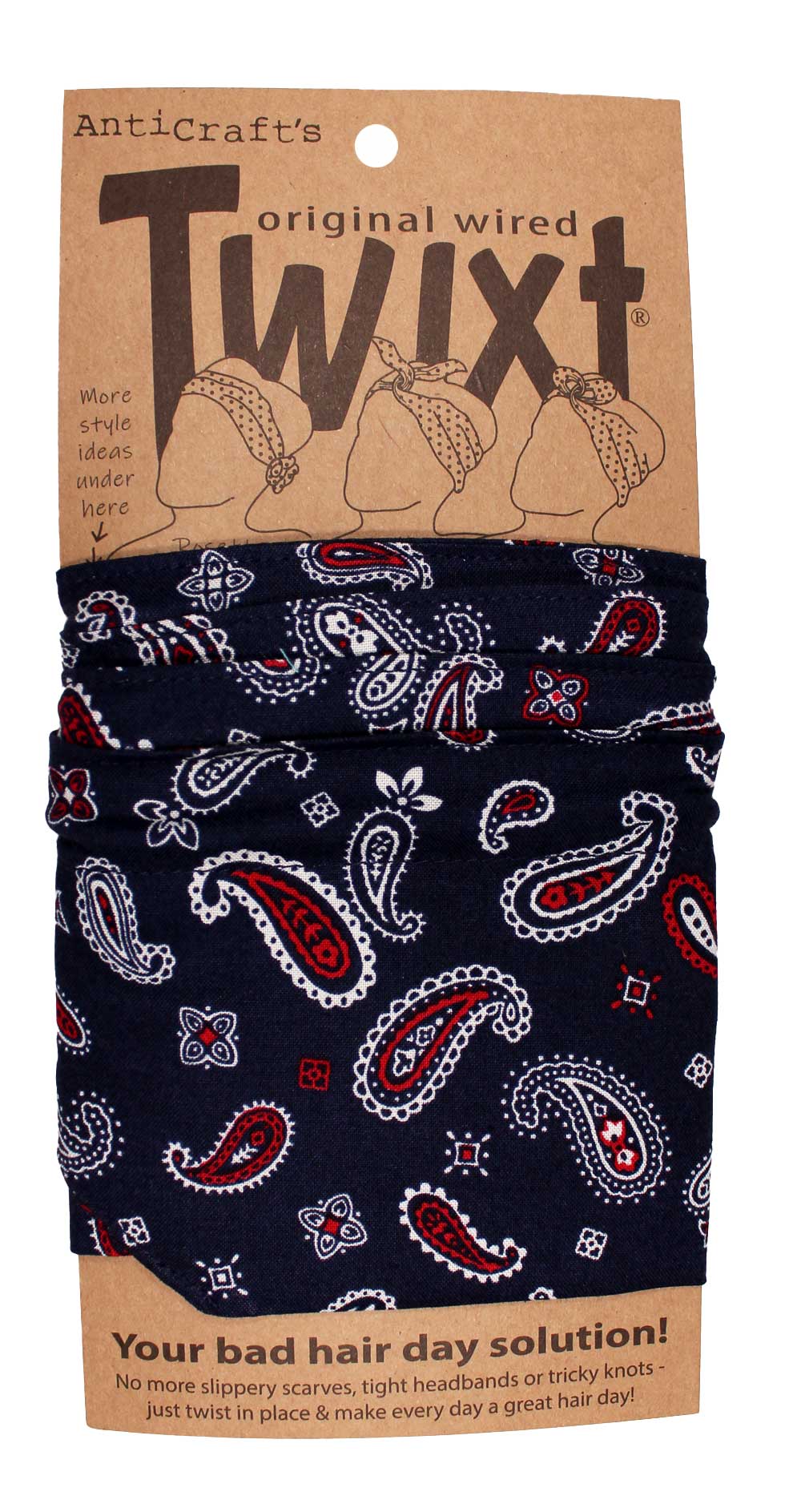 Bandana Print Navy Blue & Red - Twixt / Wired Head Wrap