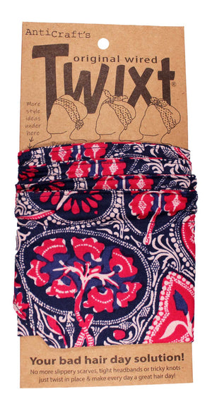 Block Print in Pink & Blue - Twixt / Wired Head Wrap