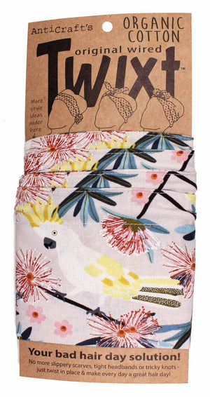 Cockatoo & Wildflowers on Grey - Twixt / Wired Head Wrap