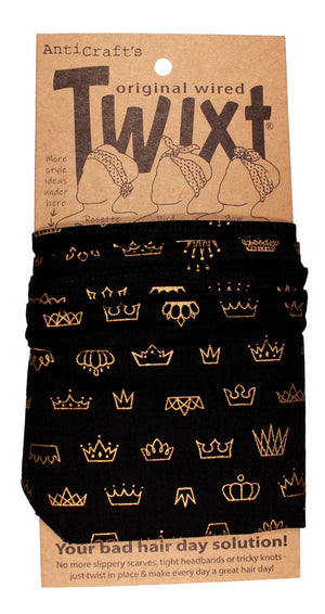 Gold Crowns on Black - Twixt / Wired Head Wrap