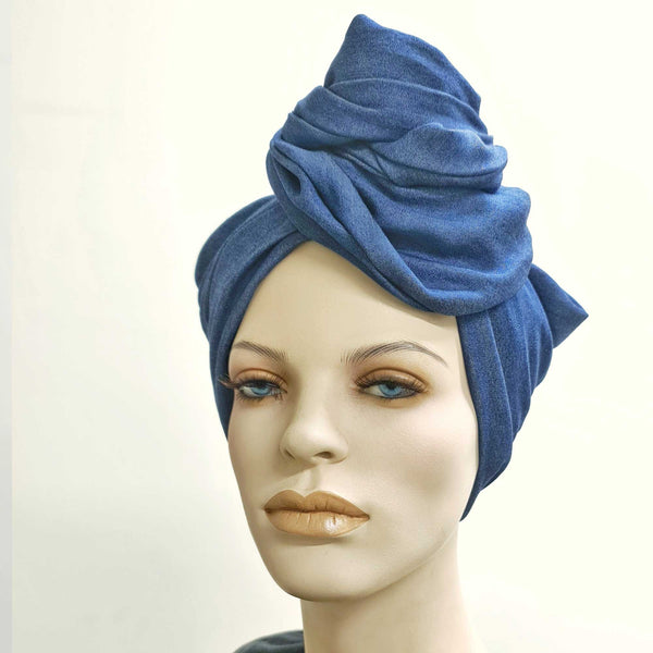 Dark Blue Denim ReMixt / Wired Turban / Full Head Covering