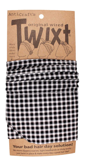 Tiny Gingham, Black & White - Twixt / Wired Head Wrap