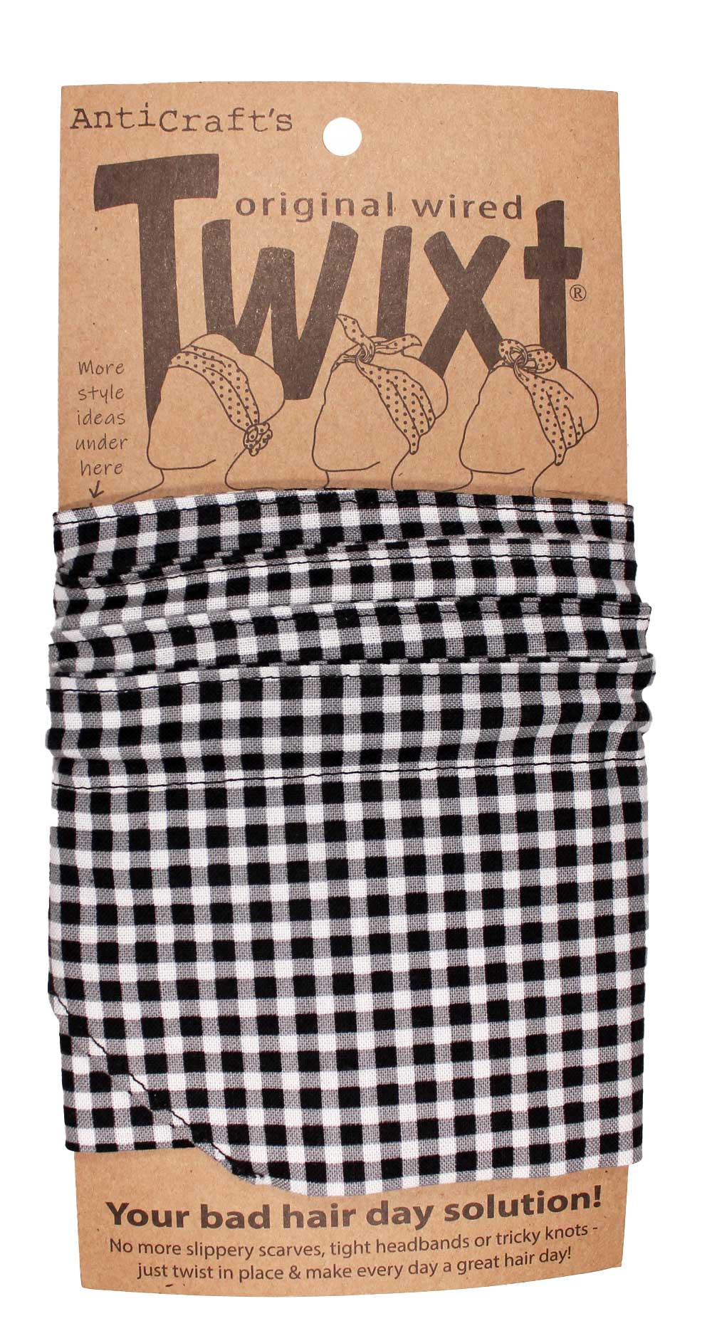 Tiny Gingham, Black & White - Twixt / Wired Head Wrap