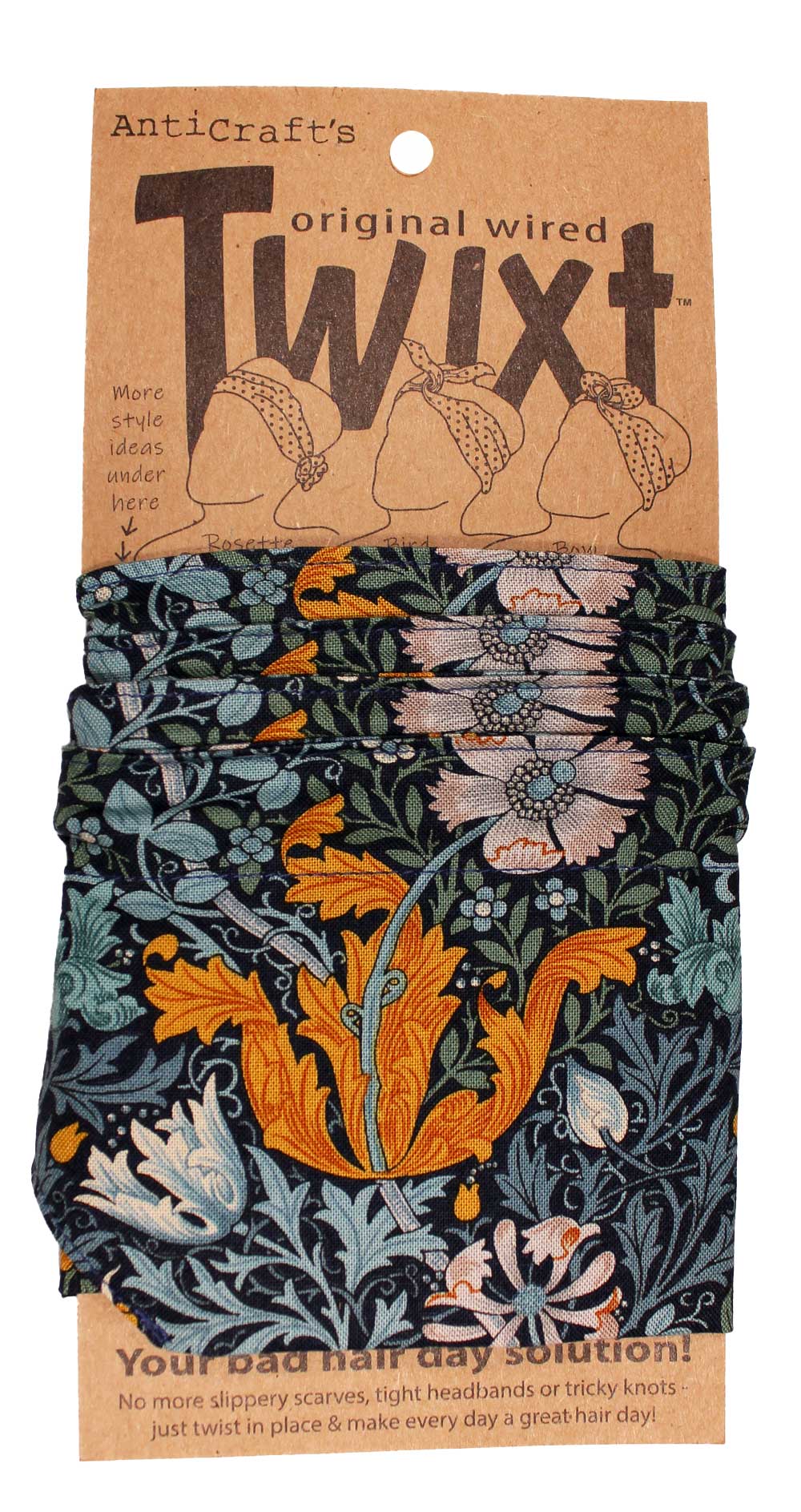 Teal & Yellow Large Floral William Morris - Twixt / Wired Head Wrap