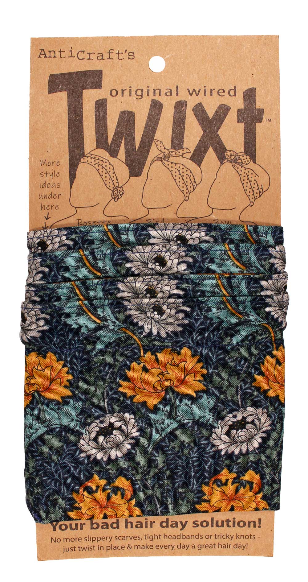 Teal & Yellow Small Floral William Morris - Twixt / Wired Head Wrap