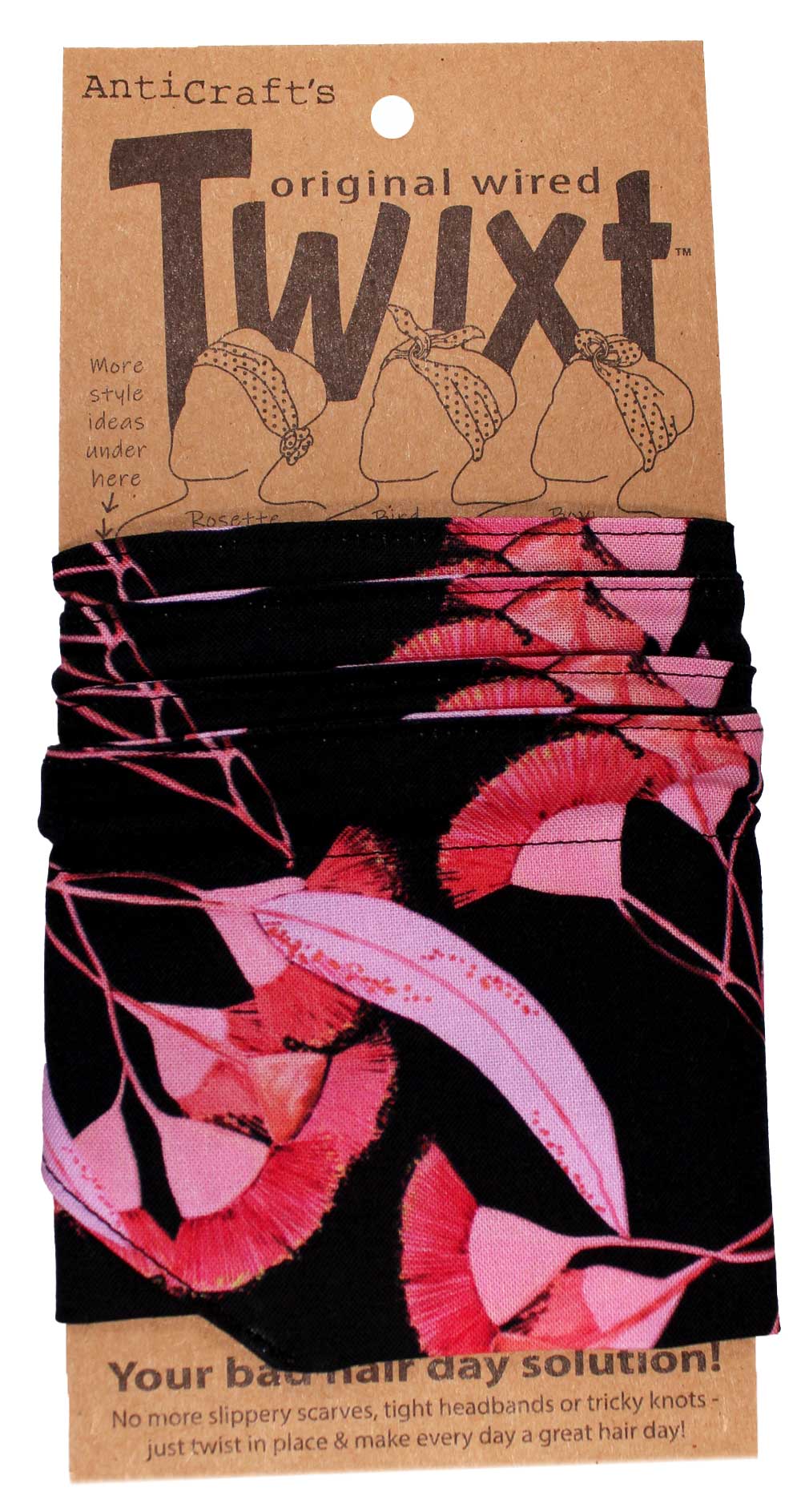 Native Gum Blossom on Black  - Twixt / Wired Head Wrap