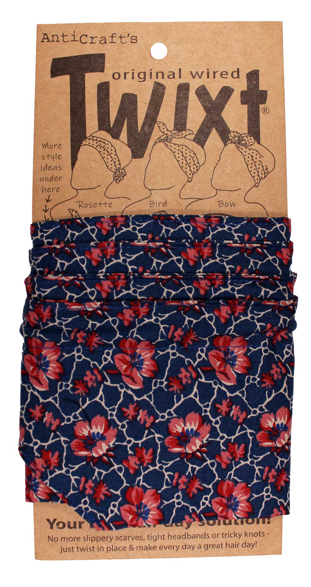 Retro Floral Red on Navy Blue - Twixt / Wired Head Wrap
