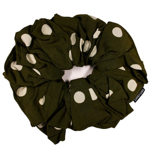 Khaki & White Large Spots - OTT XL Volumising Scrunchie