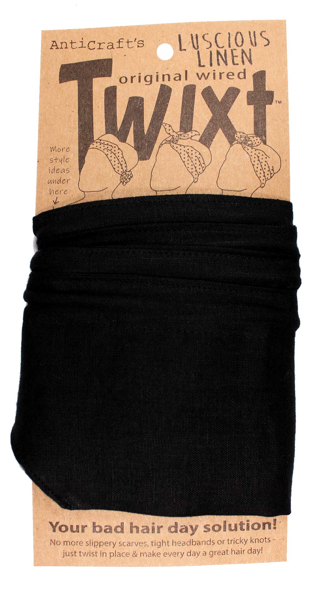 Plain Black Linen - Twixt / Wired Head Wrap