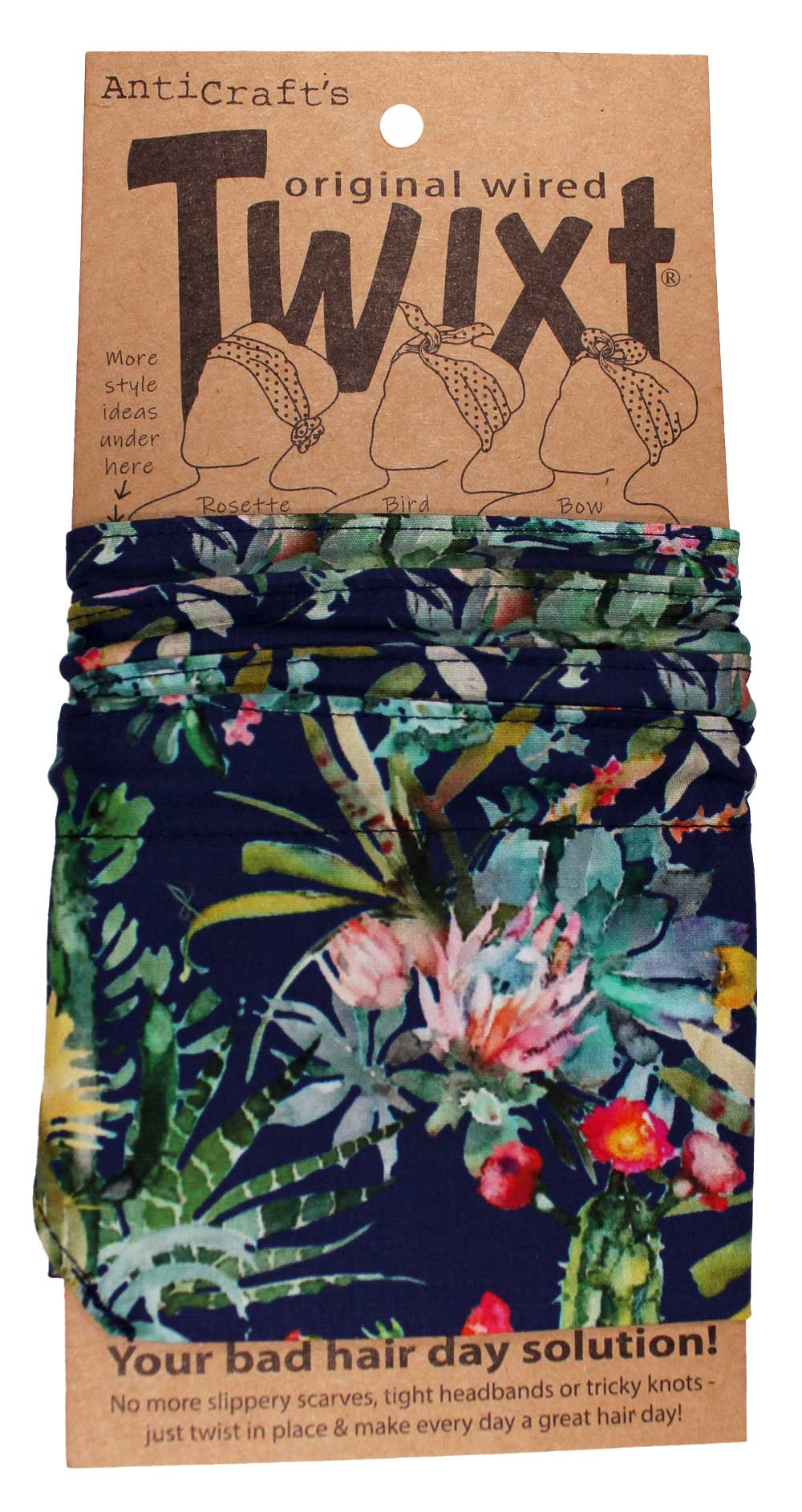 Navy Floral with Cactus - Twixt / Wired Head Wrap