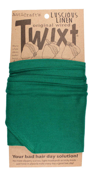 Plain Emerald Green Linen - Twixt / Wired Head Wrap