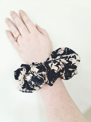 Floral in Black & Pink - OTT XL Volumising Scrunchie