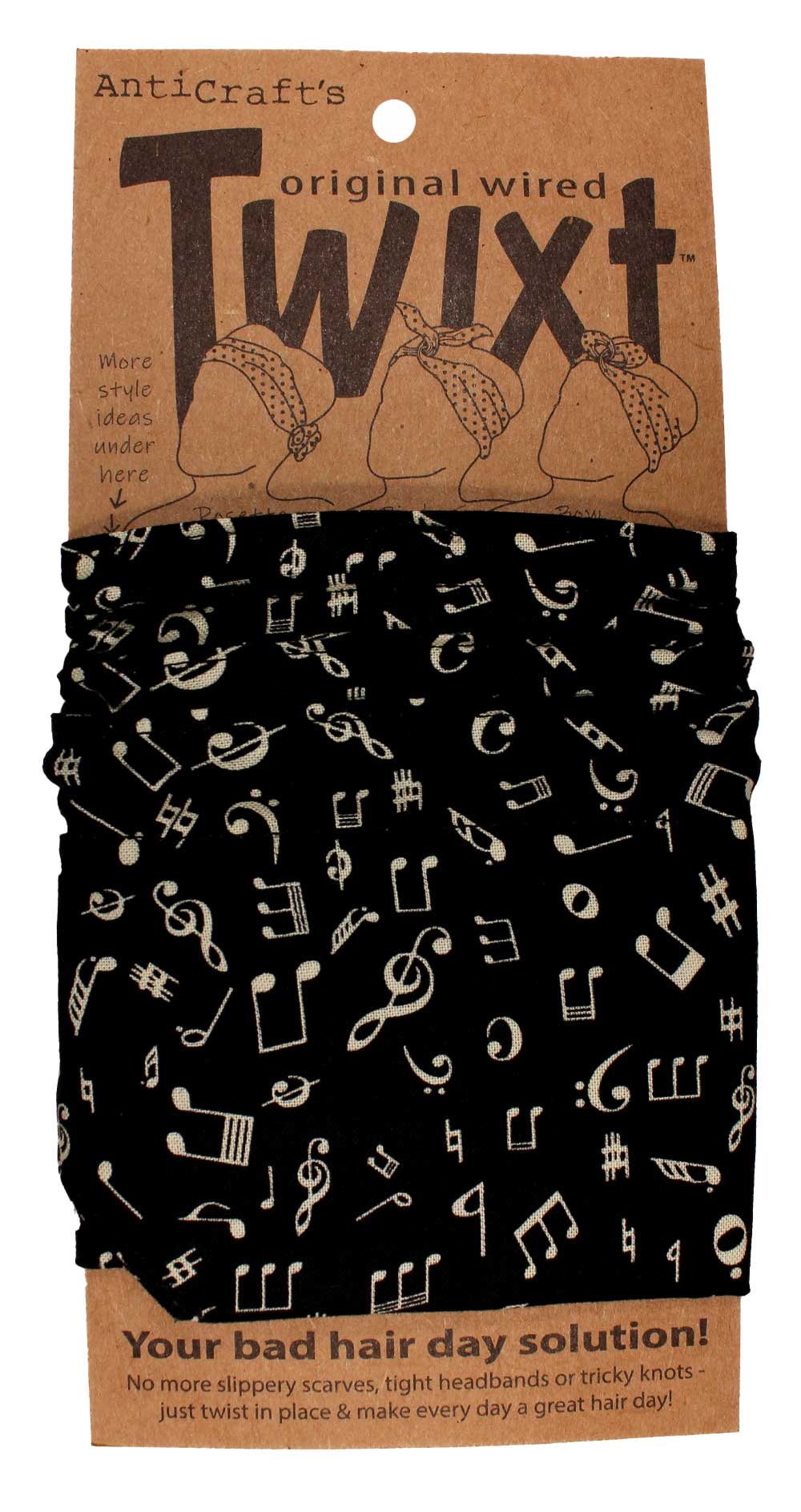 Music Notes on Black - Twixt / Wired Head Wrap