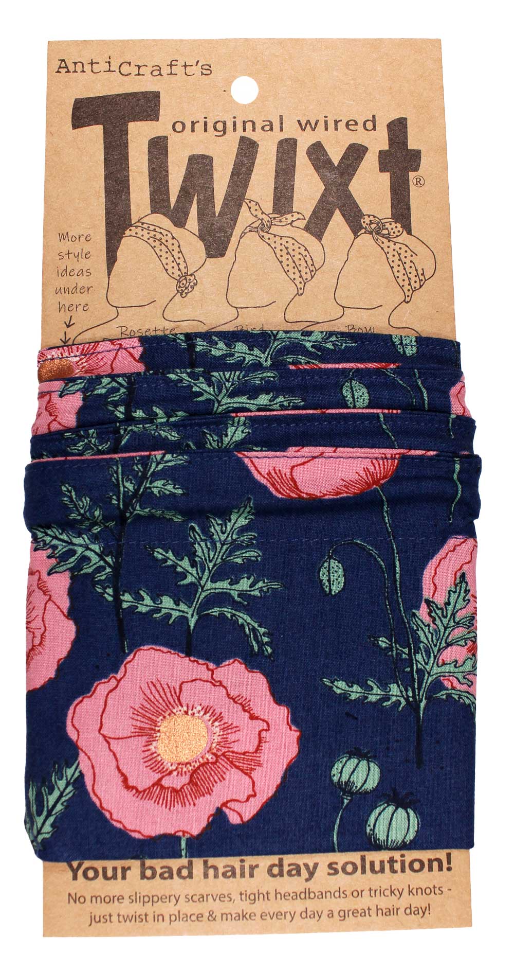 Pink Poppies on Navy Blue - Twixt / Wired Head Wrap