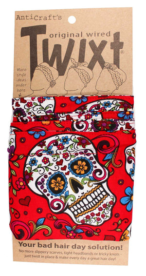 Sugar Skulls on Red Day of the Dead - Twixt / Wired Head Wrap