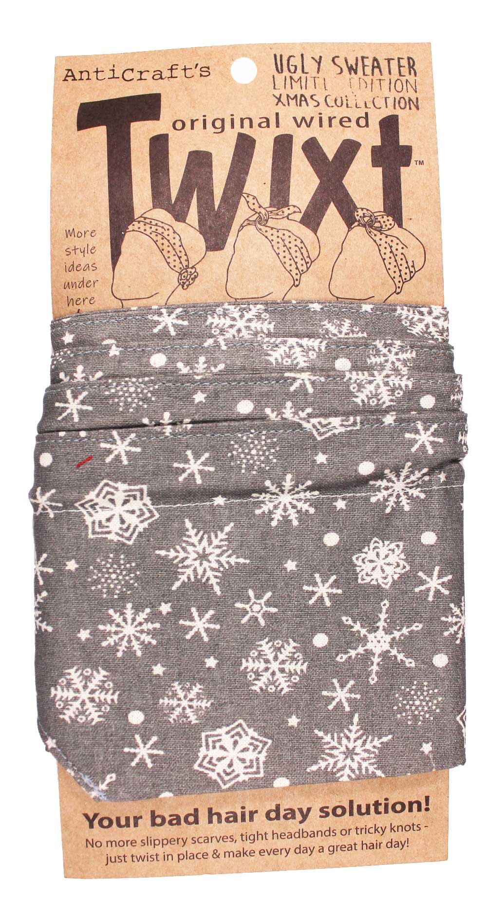 Christmas Snowflake on Grey - Limited Edition Ugly Sweater Xmas Collection - Twixt / Wired Head Wrap